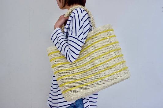 Guanabana(グアナバナ)handmade カゴバッグ basket ベージュ×イエロー G13F0019E