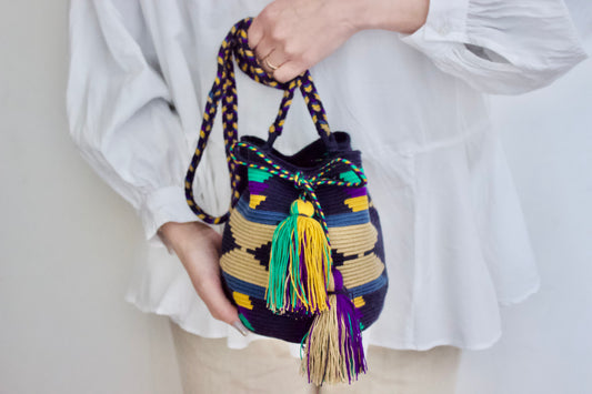Guanabana(グアナバナ)Mediumu bag ミディアムバッグ エメラルドグリーン×山吹色×ベージュ