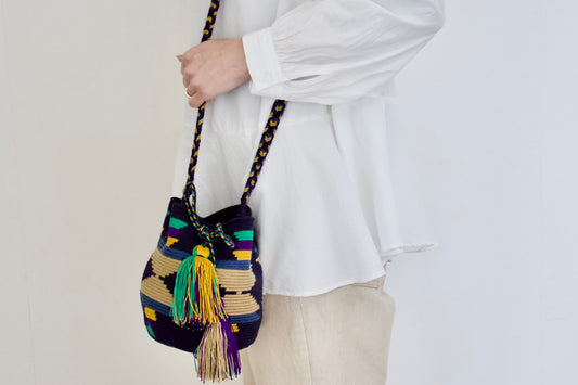 Guanabana(グアナバナ)Mediumu bag ミディアムバッグ エメラルドグリーン×山吹色×ベージュ