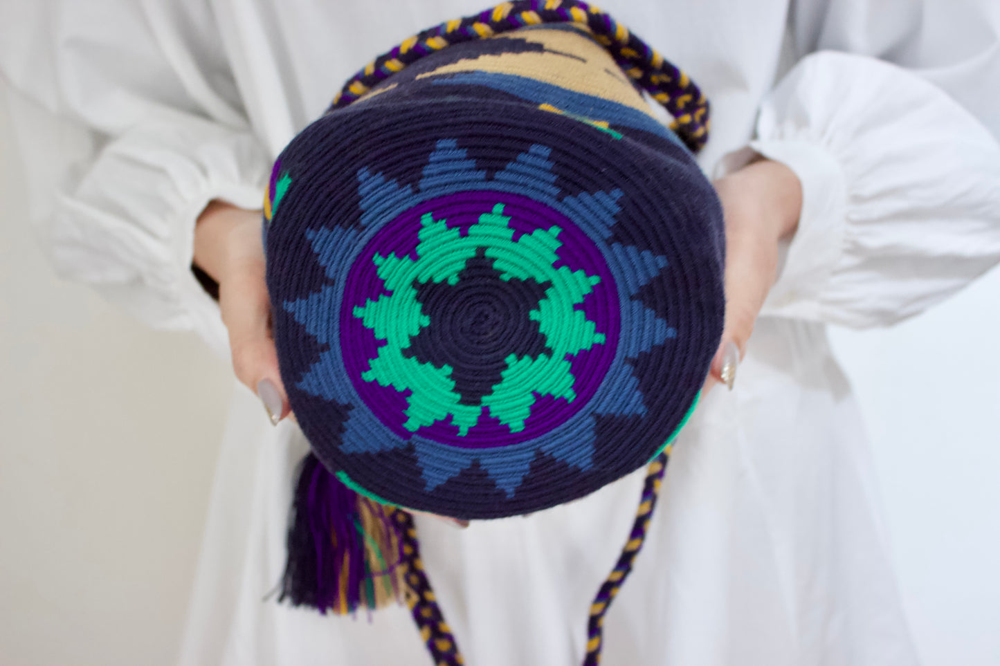 Guanabana(グアナバナ)Mediumu bag ミディアムバッグ エメラルドグリーン×山吹色×ベージュ