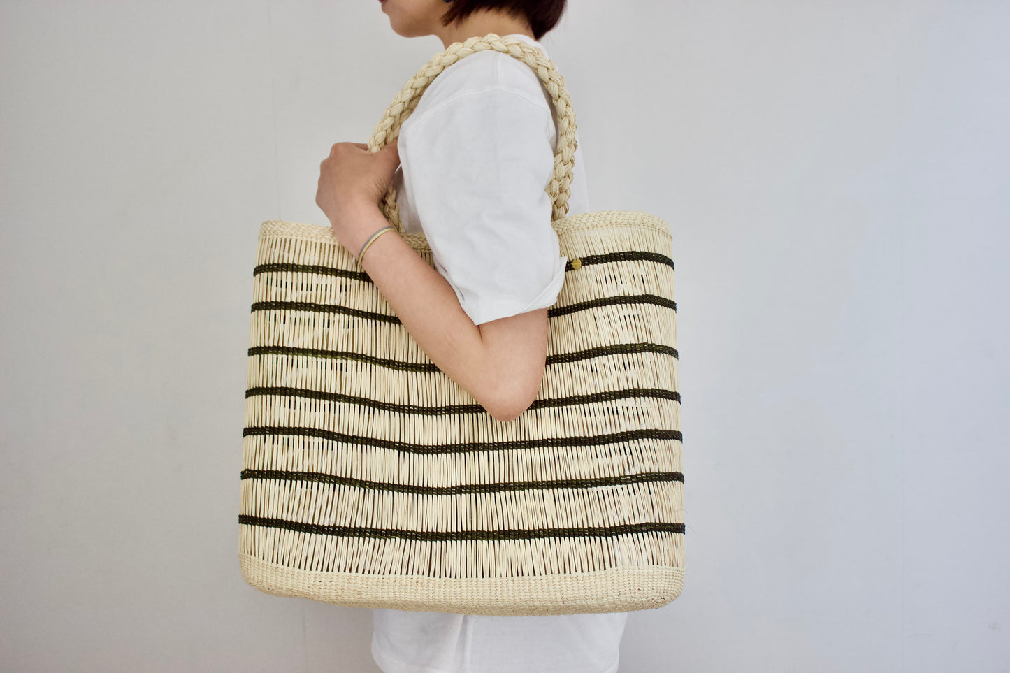 Guanabana（グアナバナ）新作カゴバッグ　basket  ベージュ×グリーン G13F-0019-A